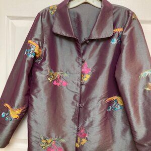 Reversible Jacket. Irridescent Purple Satin.Phoenix Bird Embroidery. Sz: S